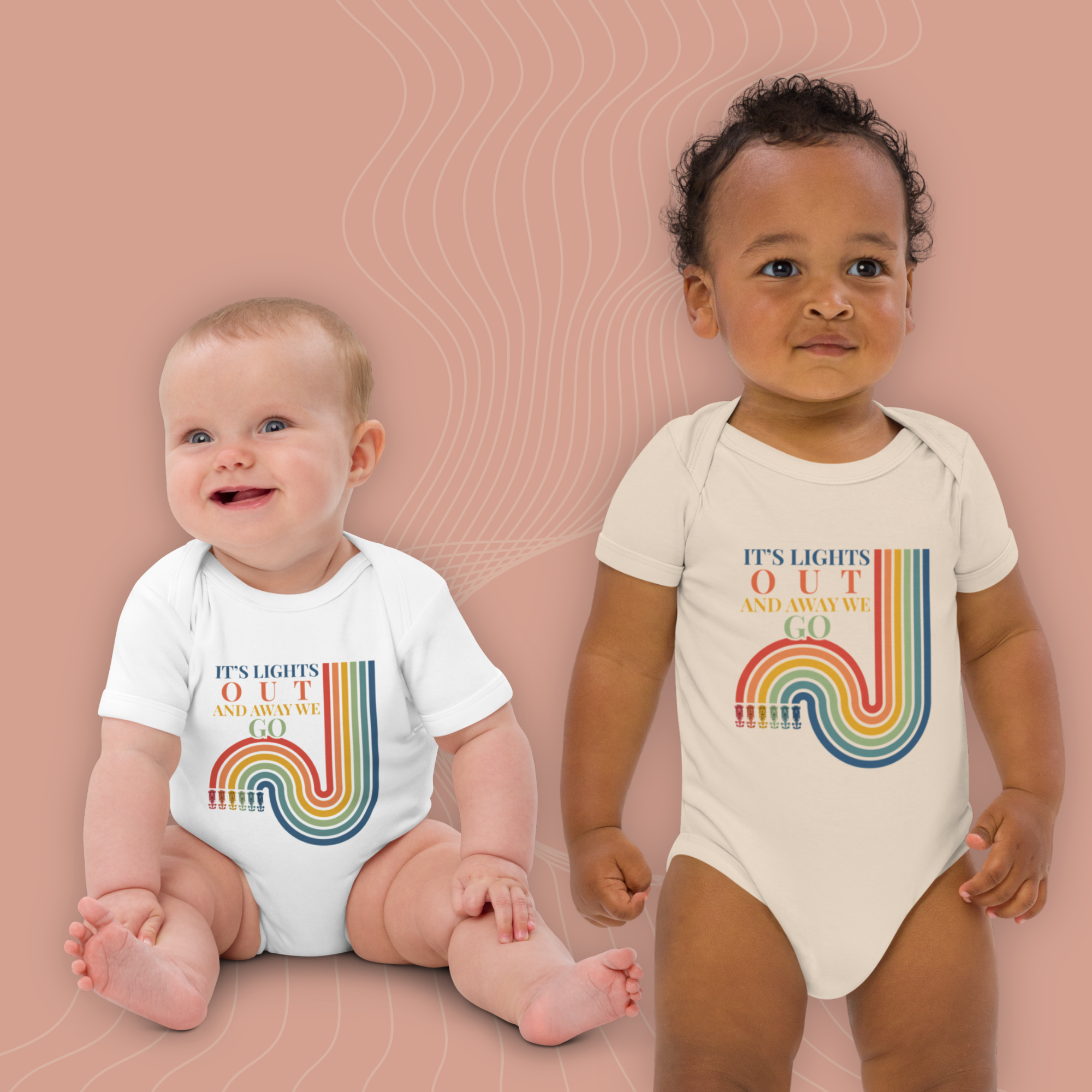 Cute racing baby bodysuit inspired by the famous lights out moment. Soft organic cotton outfit for future motorsport fans and baby gifts.