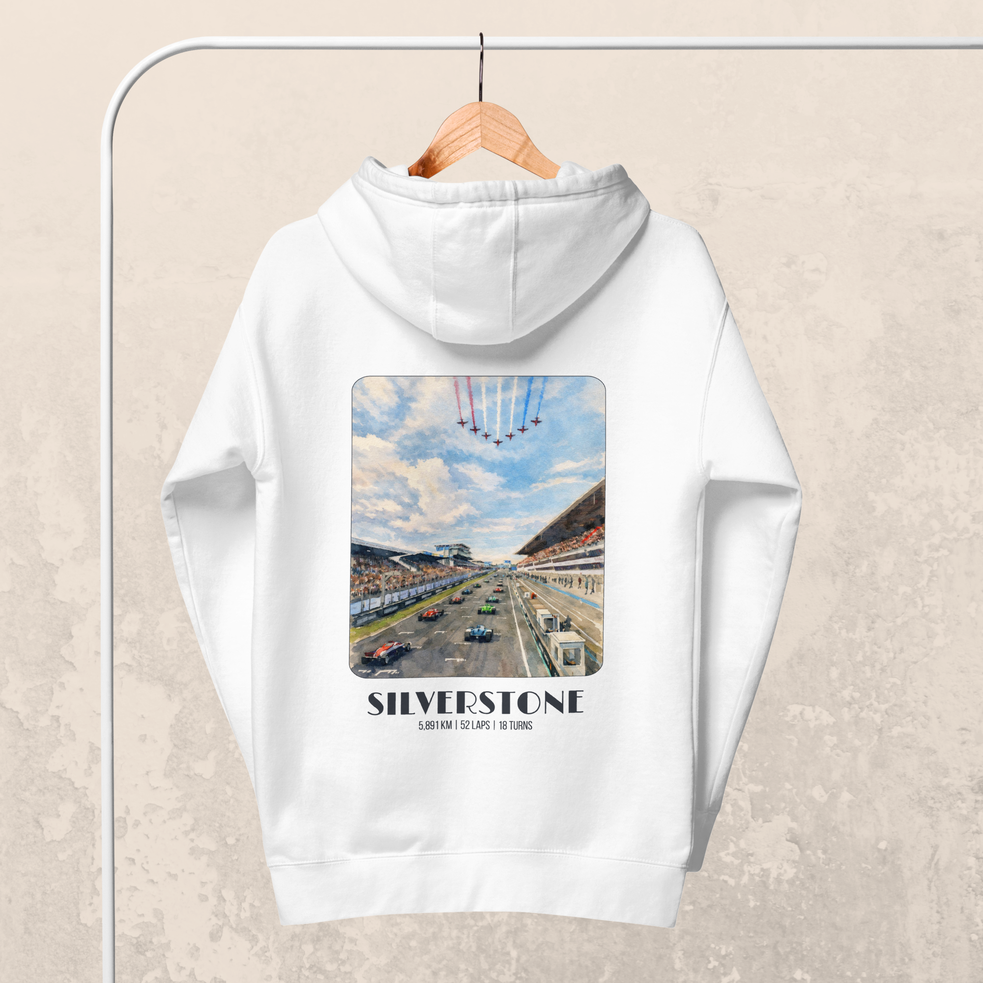 Silverstone British Grand Prix hoodie inspired by the home of Formula racing. Motorsport streetwear for race weekends and dedicated fans.