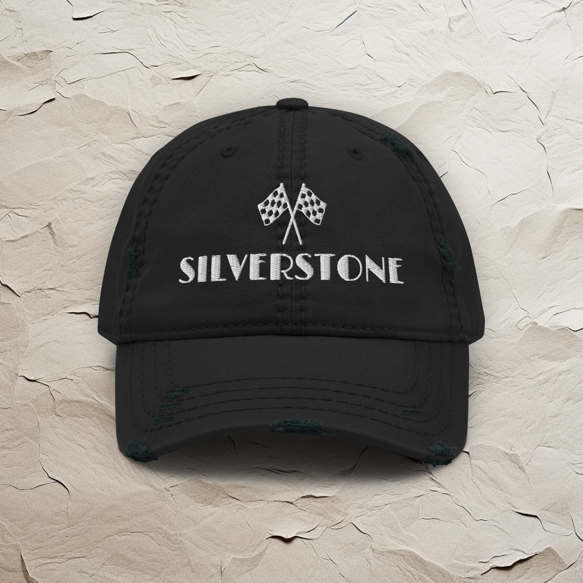 Minimalist embroidered Silverstone cap inspired by the British Grand Prix. Premium motorsport dad hat for racing fans and everyday wear.