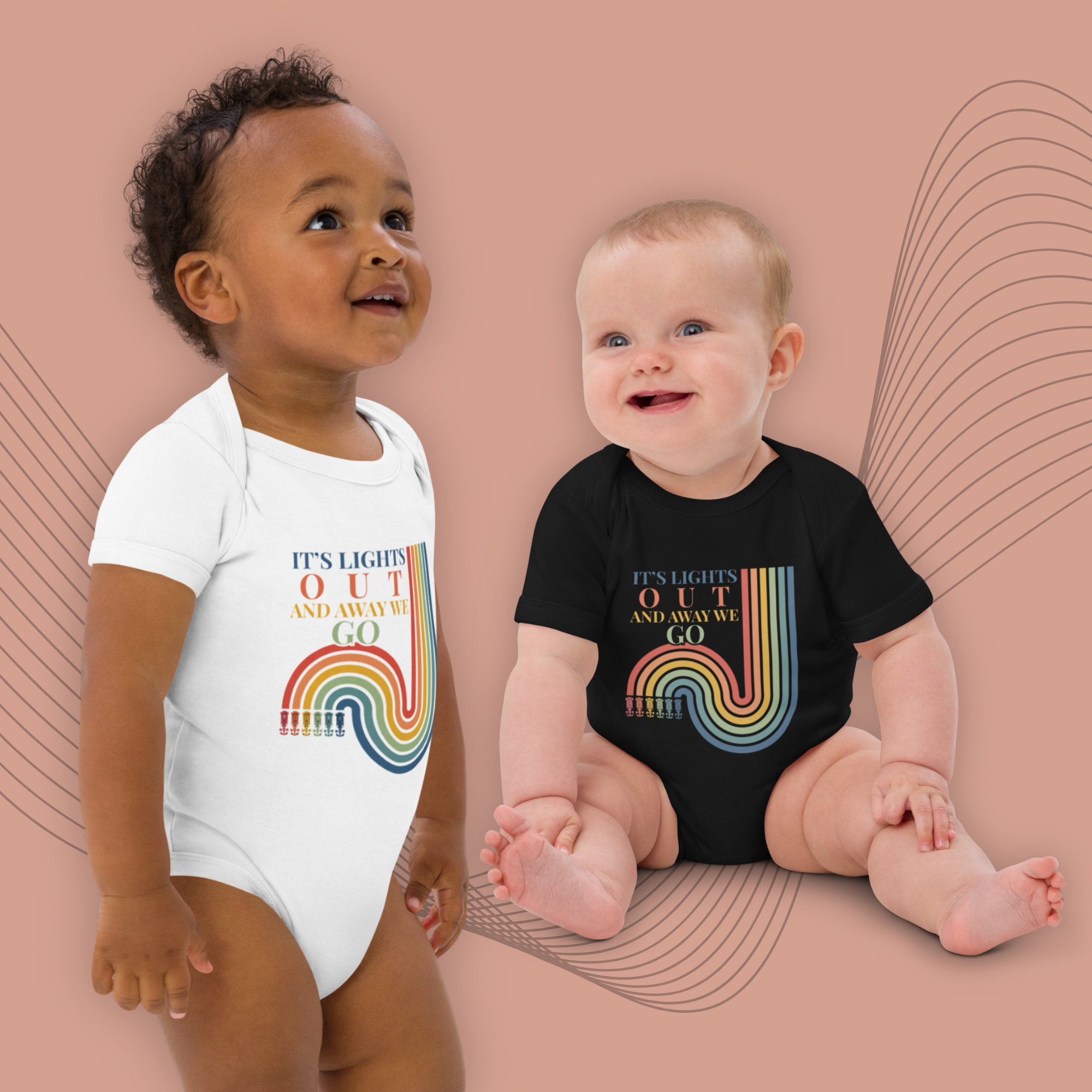 Cute racing baby bodysuit inspired by the famous lights out moment. Soft organic cotton outfit for future motorsport fans and baby gifts.