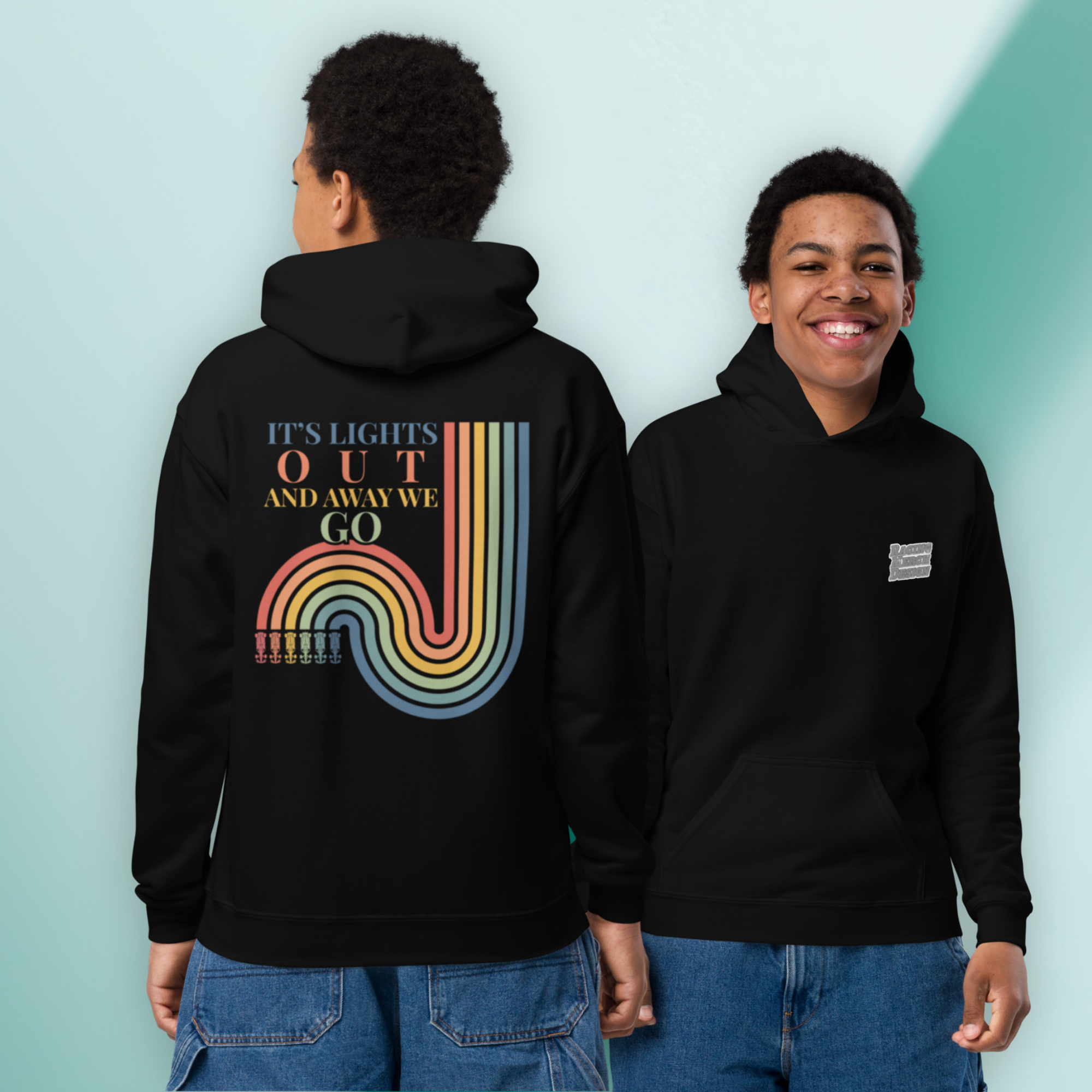 Youth racing hoodie inspired by the famous lights out moment. Comfortable motorsport hoodie for kids and young racing fans.