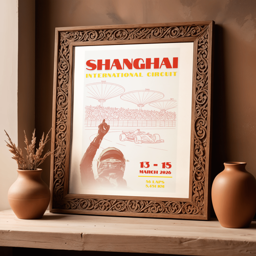 Shanghai International Circuit Formula racing poster inspired by the Chinese Grand Prix. Premium motorsport wall art for racing fans and sim setups.