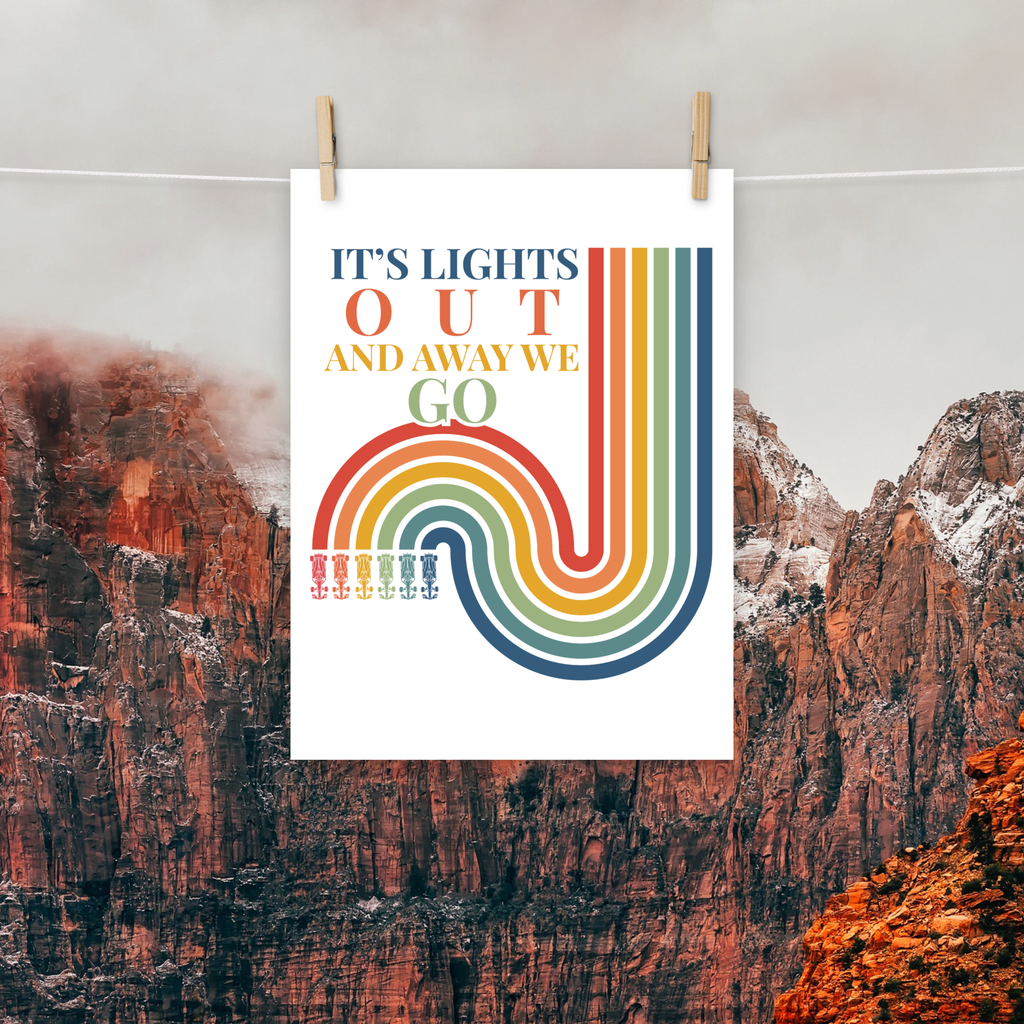 “It’s Lights Out And Away We Go” Formula racing poster. Retro motorsport wall art perfect for sim setups, offices and racing fans.