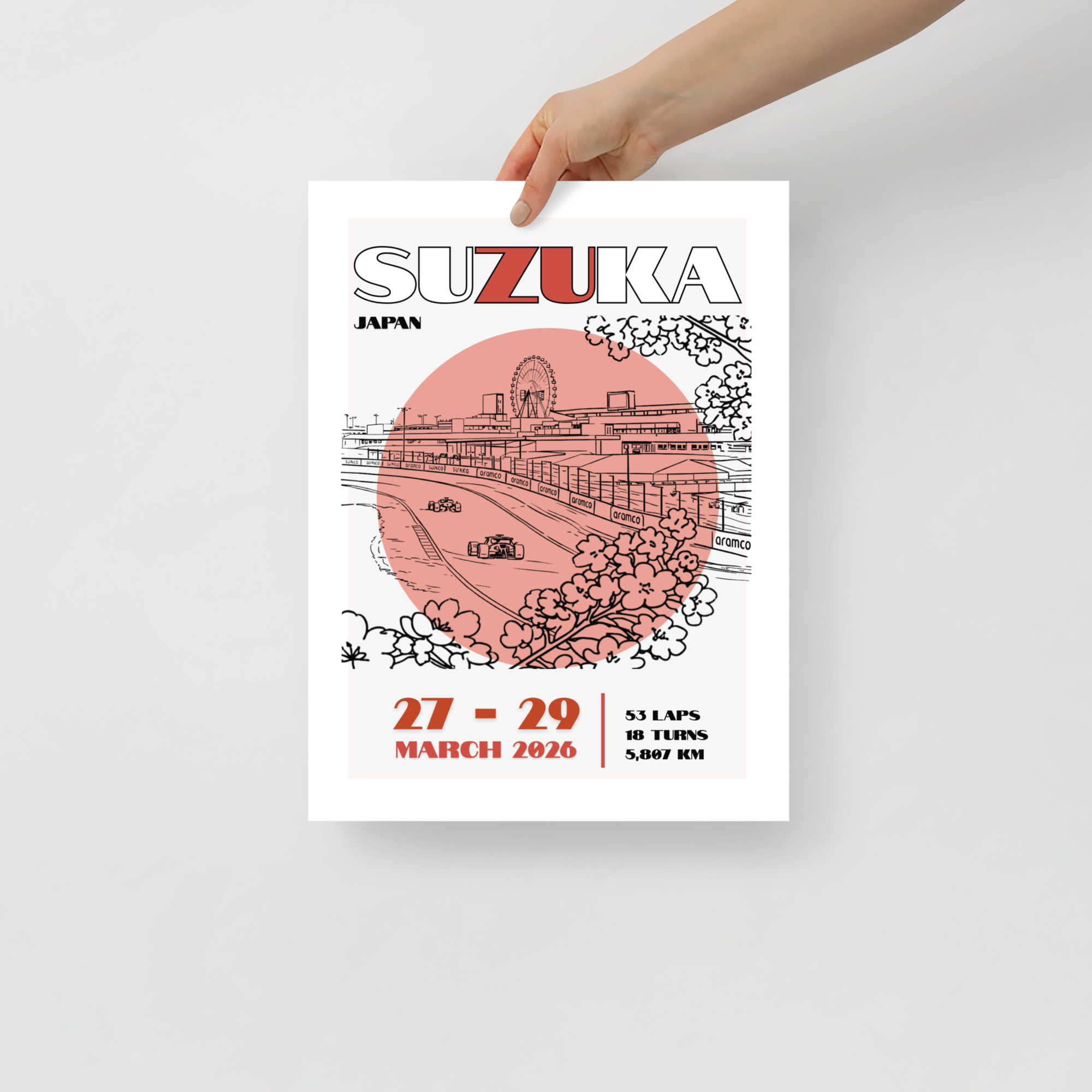 Suzuka Circuit Formula racing poster inspired by the Japanese Grand Prix. Premium motorsport wall art for sim setups, offices and racing fans.