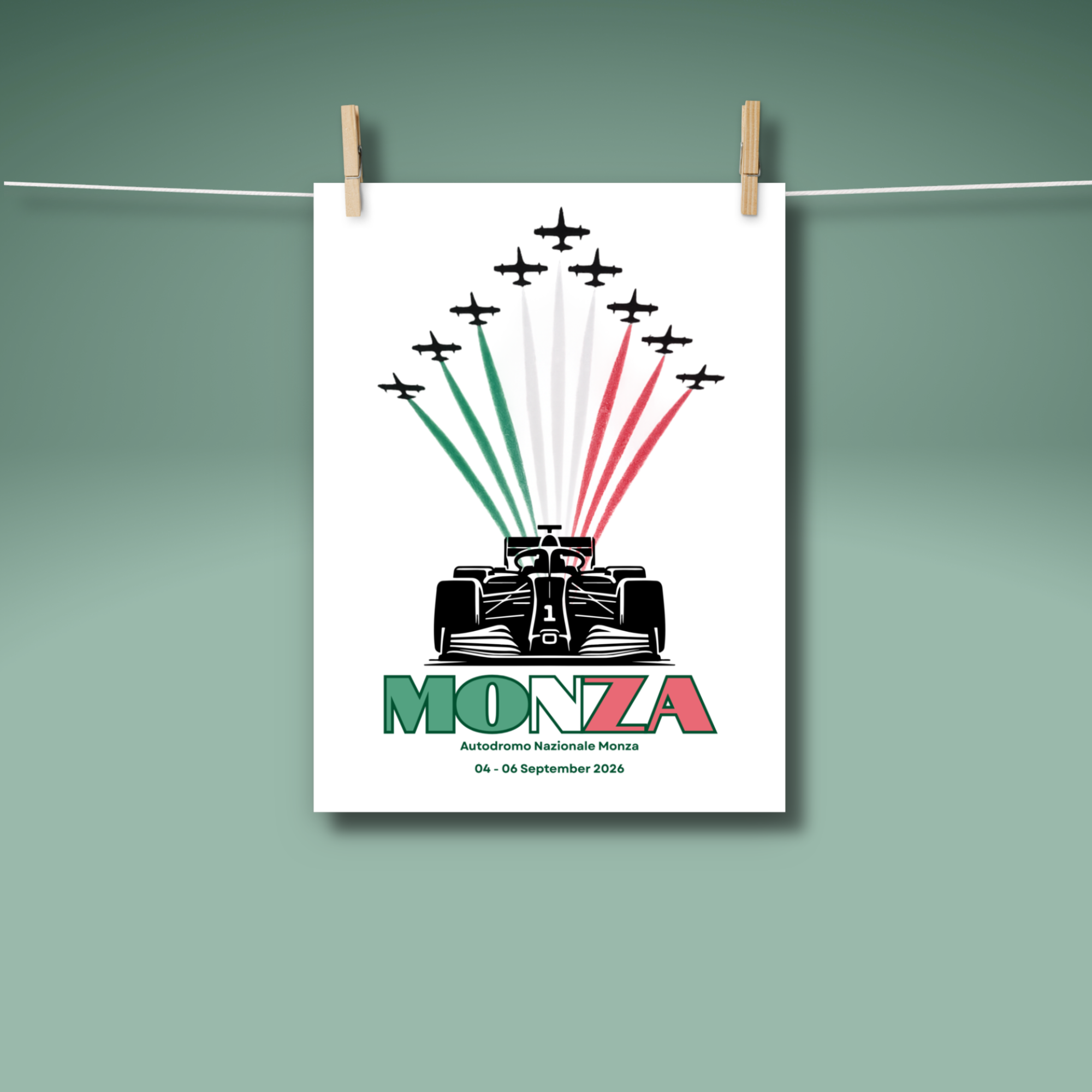 Monza Grand Prix 2026 poster inspired by the Italian GP. Premium Formula racing wall art perfect for sim setups, offices and motorsport fans.