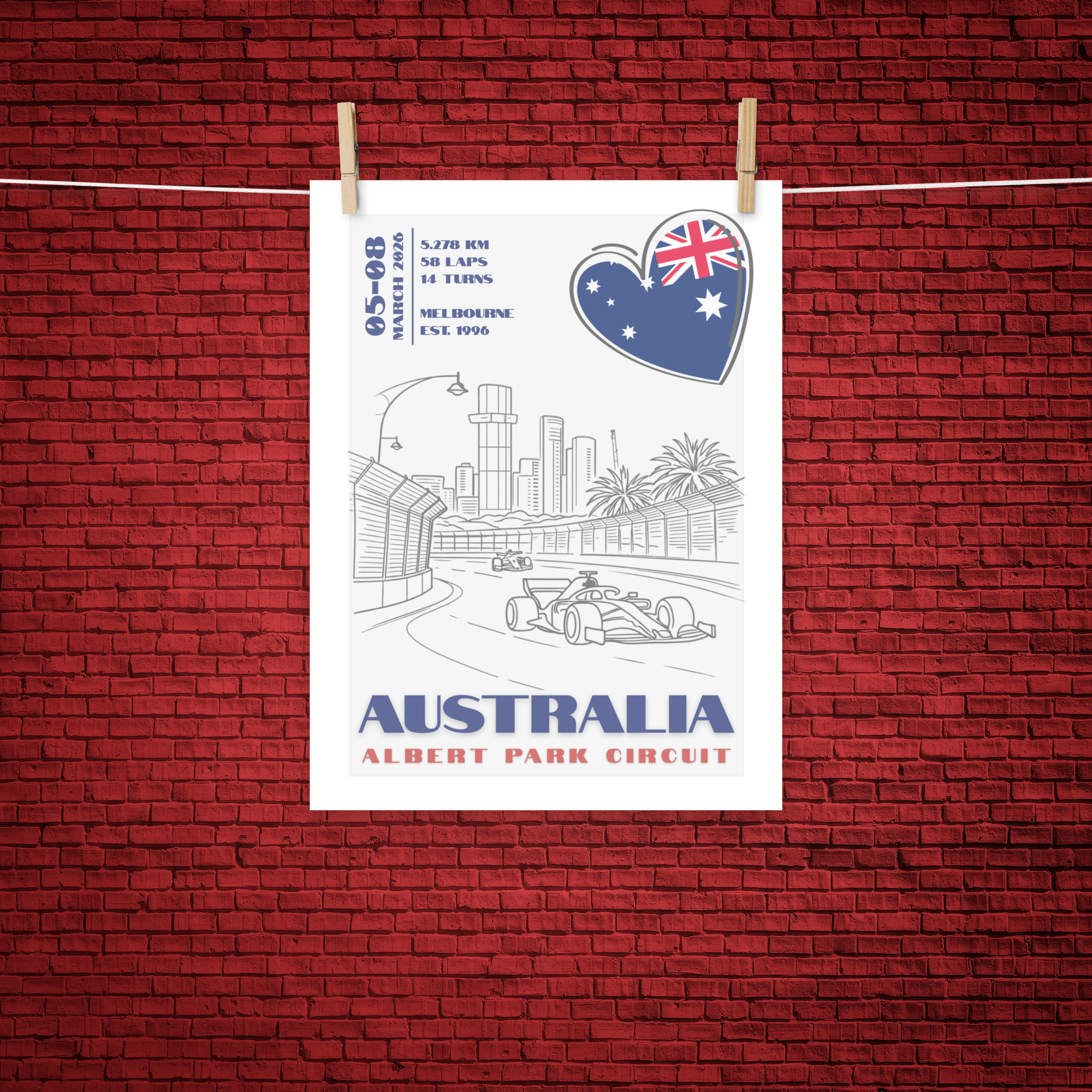 Australian Grand Prix 2026 Poster – Albert Park Circuit Formula Racing Wall Art