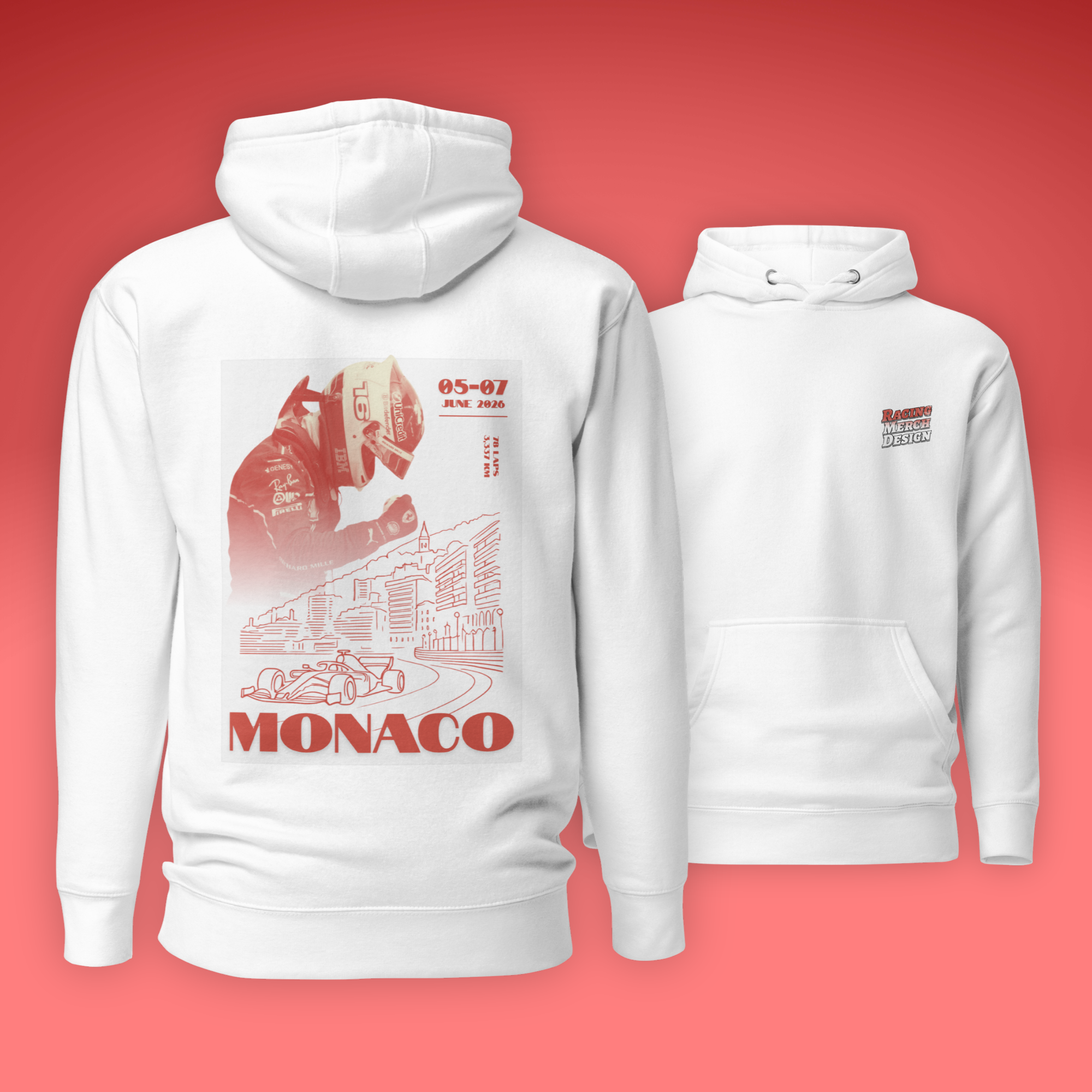 Monaco Grand Prix inspired Formula racing hoodie featuring Monte Carlo circuit artwork. Premium motorsport streetwear for race weekends and fans.