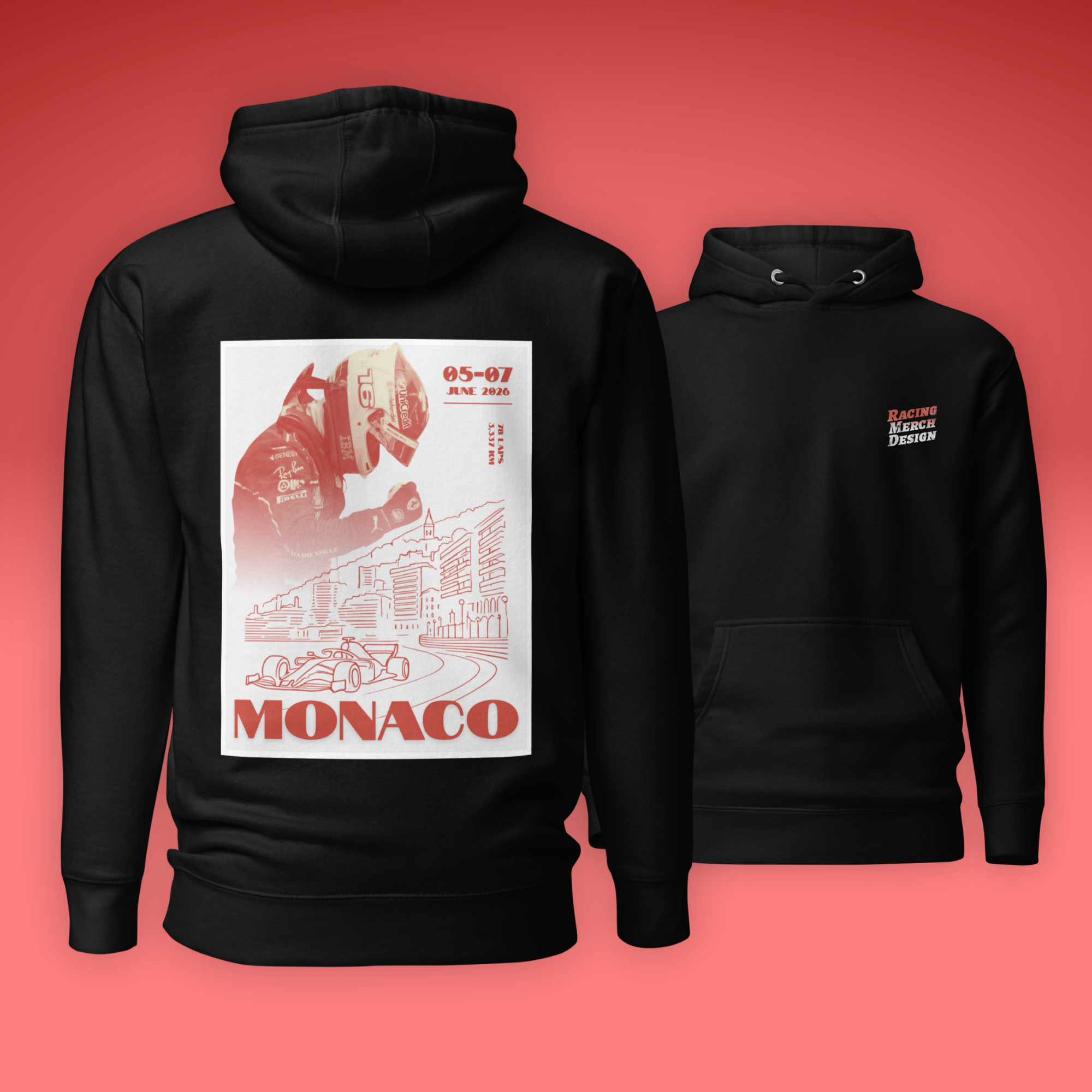 Monaco Grand Prix inspired Formula racing hoodie featuring Monte Carlo circuit artwork. Premium motorsport streetwear for race weekends and fans.