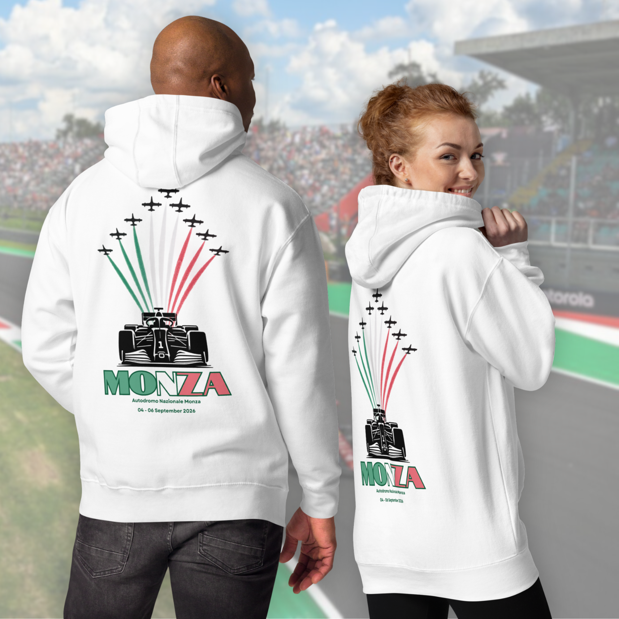 Monza 2026 Formula racing hoodie inspired by the Italian Grand Prix. Motorsport streetwear for true race fans — perfect for race weekends and everyday wear.