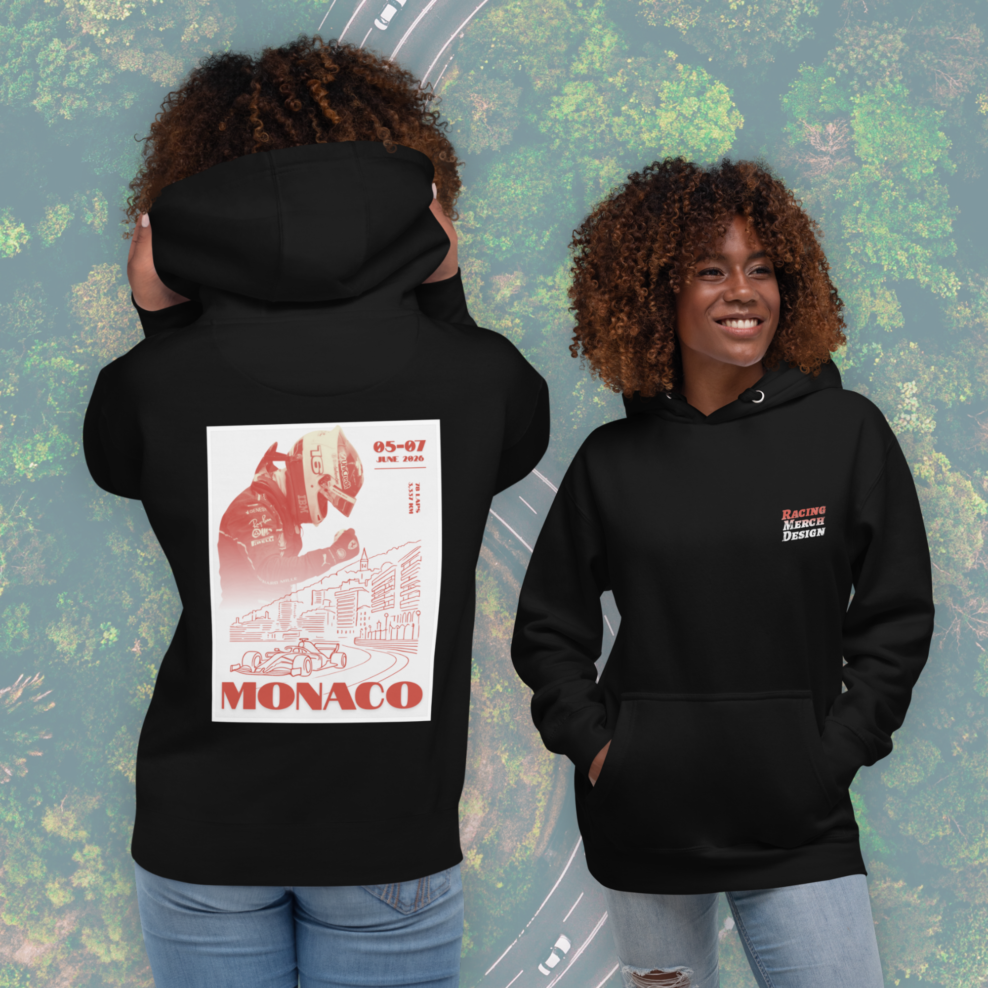 Monaco Grand Prix inspired Formula racing hoodie featuring Monte Carlo circuit artwork. Premium motorsport streetwear for race weekends and fans.