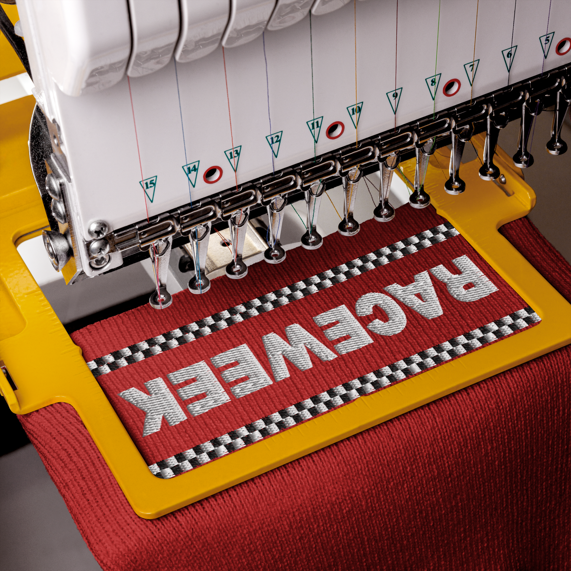 Raceweek motorsport beanie inspired by Formula 1 with checkered flag design worn by model